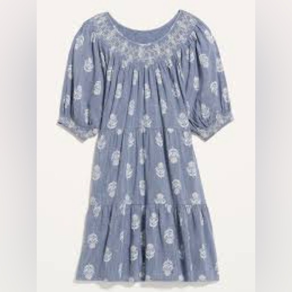 ⭐️Old Navy,Iconic Puff-Sleeve,Smocked Embroidered,Tiered,Mini Swing-Dress,Size M - Picture 9 of 15